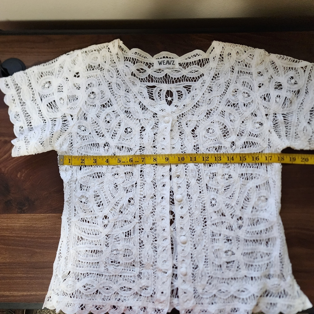 Weavz White Lace Button Up Short Sleeved Cropped Cardigan - Picture 4 of 6